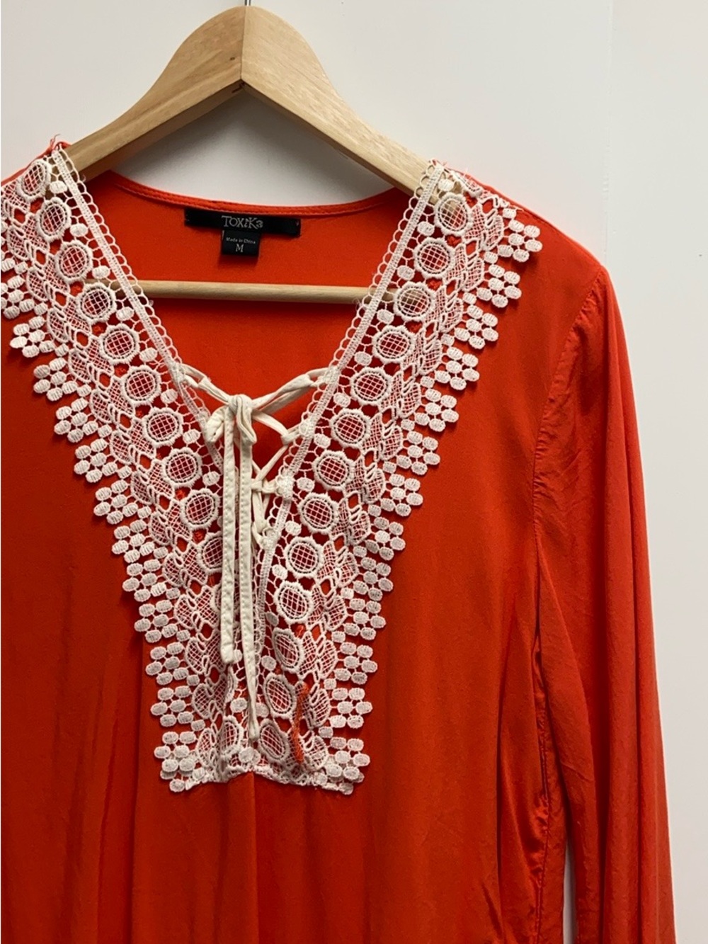 Burnt Orange Lace-Trim V-Neck Coverup